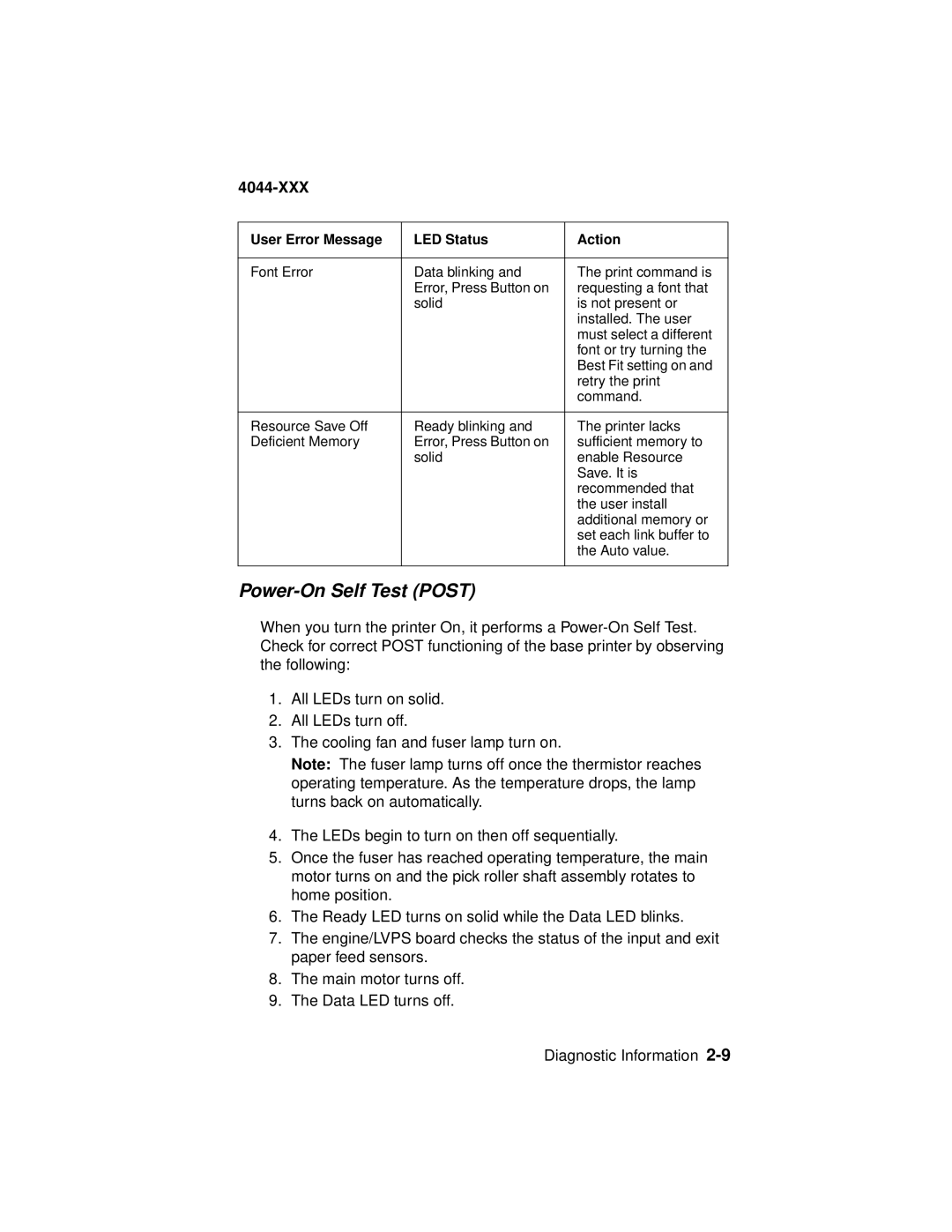 Lexmark E310, 4044-XXX manual Power-On Self Test Post 