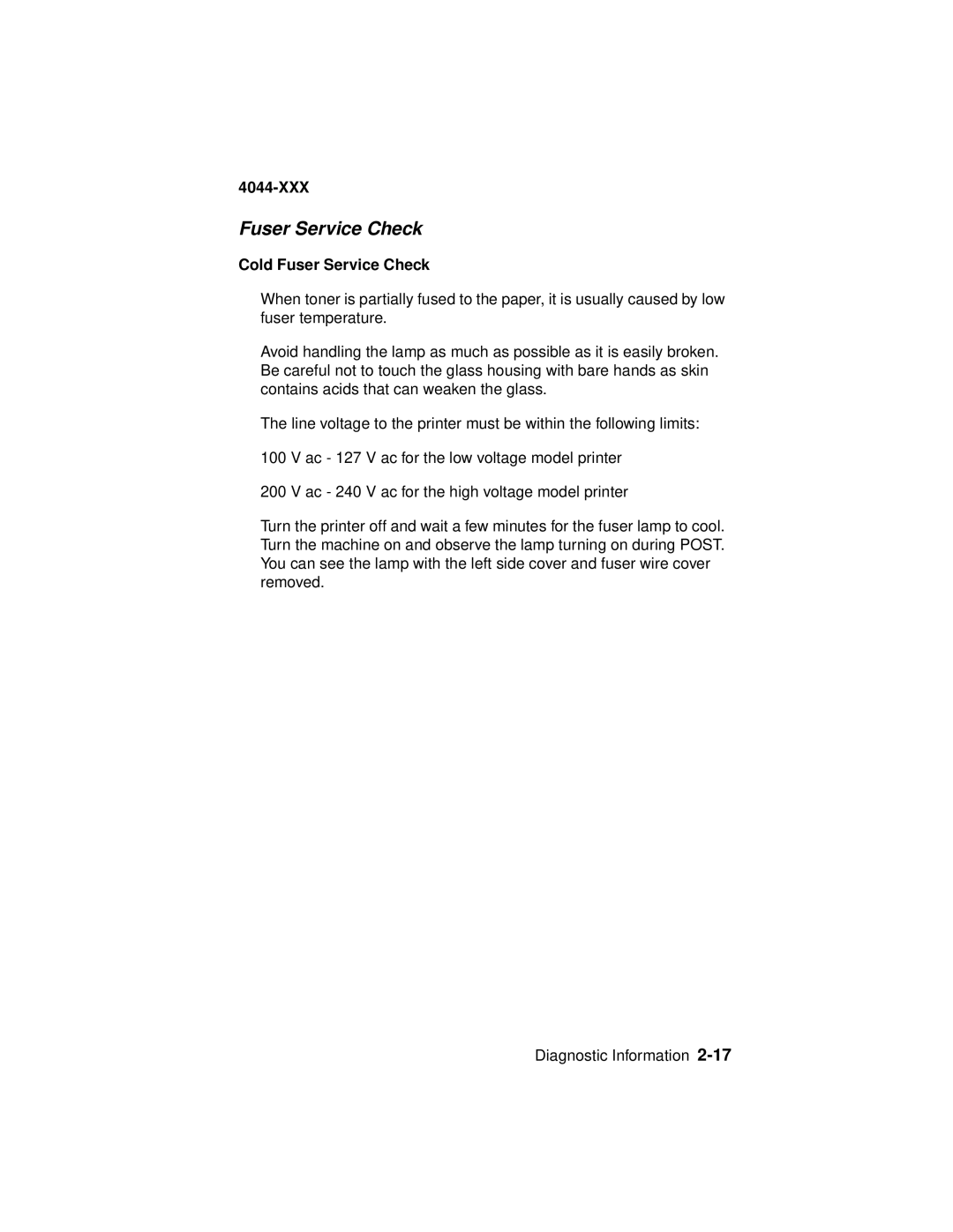 Lexmark E310, 4044-XXX manual Cold Fuser Service Check 