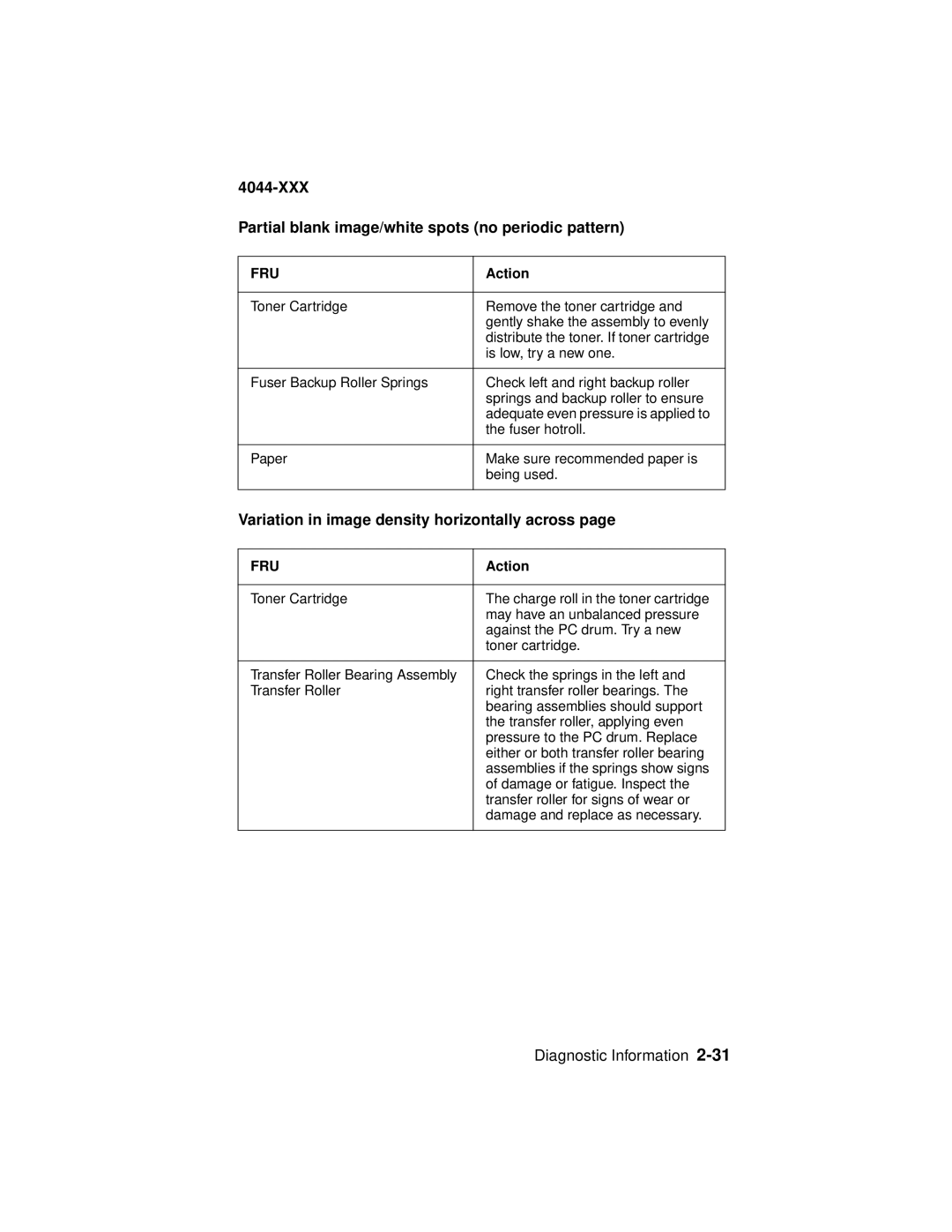 Lexmark E310 manual XXX Partial blank image/white spots no periodic pattern, Variation in image density horizontally across 