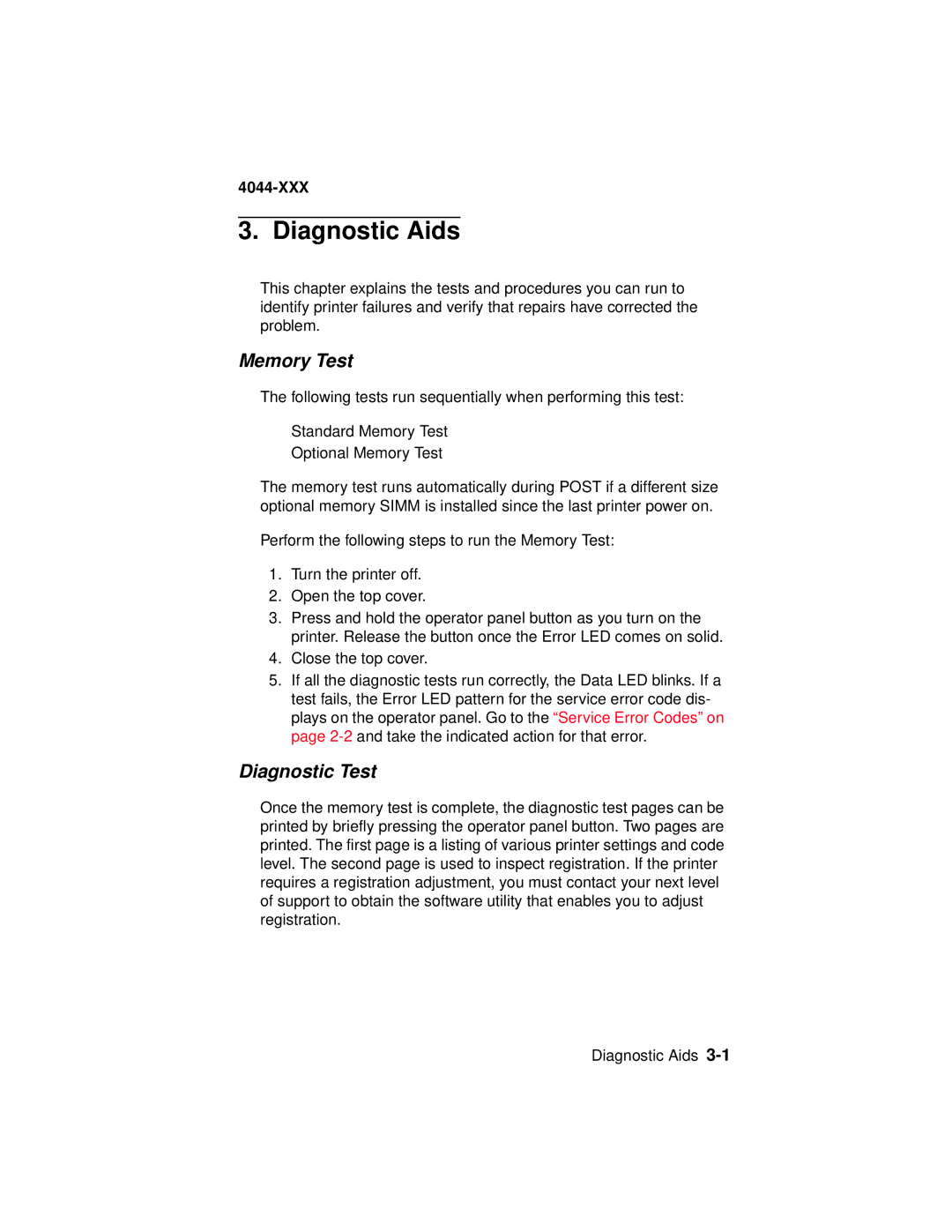 Lexmark E310, 4044-XXX manual Memory Test, Diagnostic Test 