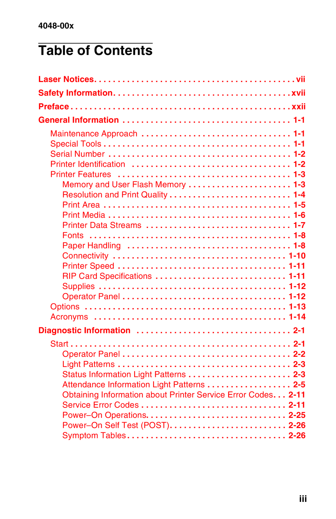 Lexmark 404800x manual Table of Contents 