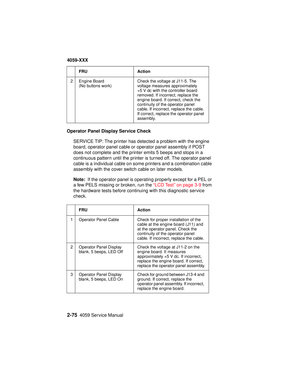 Lexmark 4059-XXX manual Operator Panel Display Service Check 