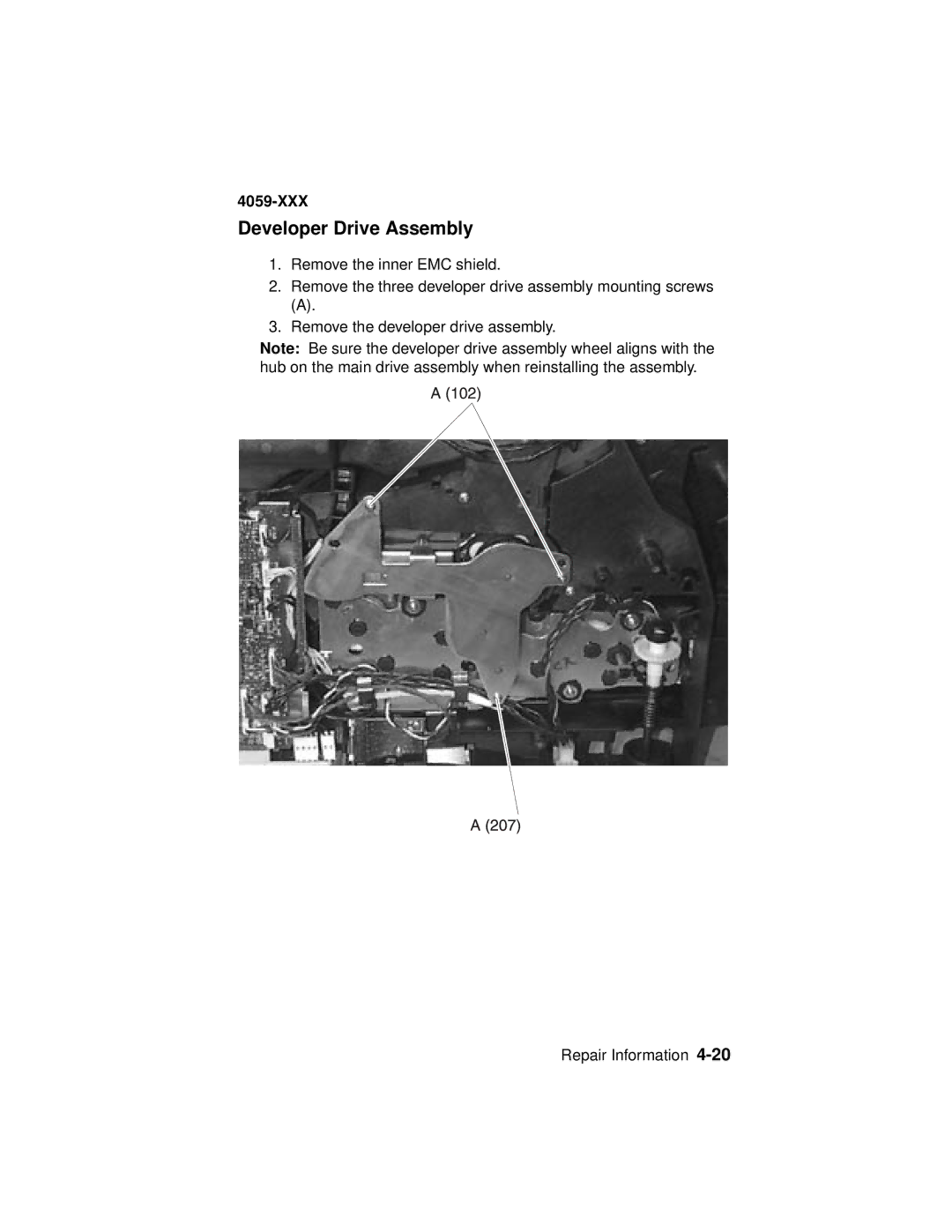 Lexmark 4059-XXX manual Developer Drive Assembly 