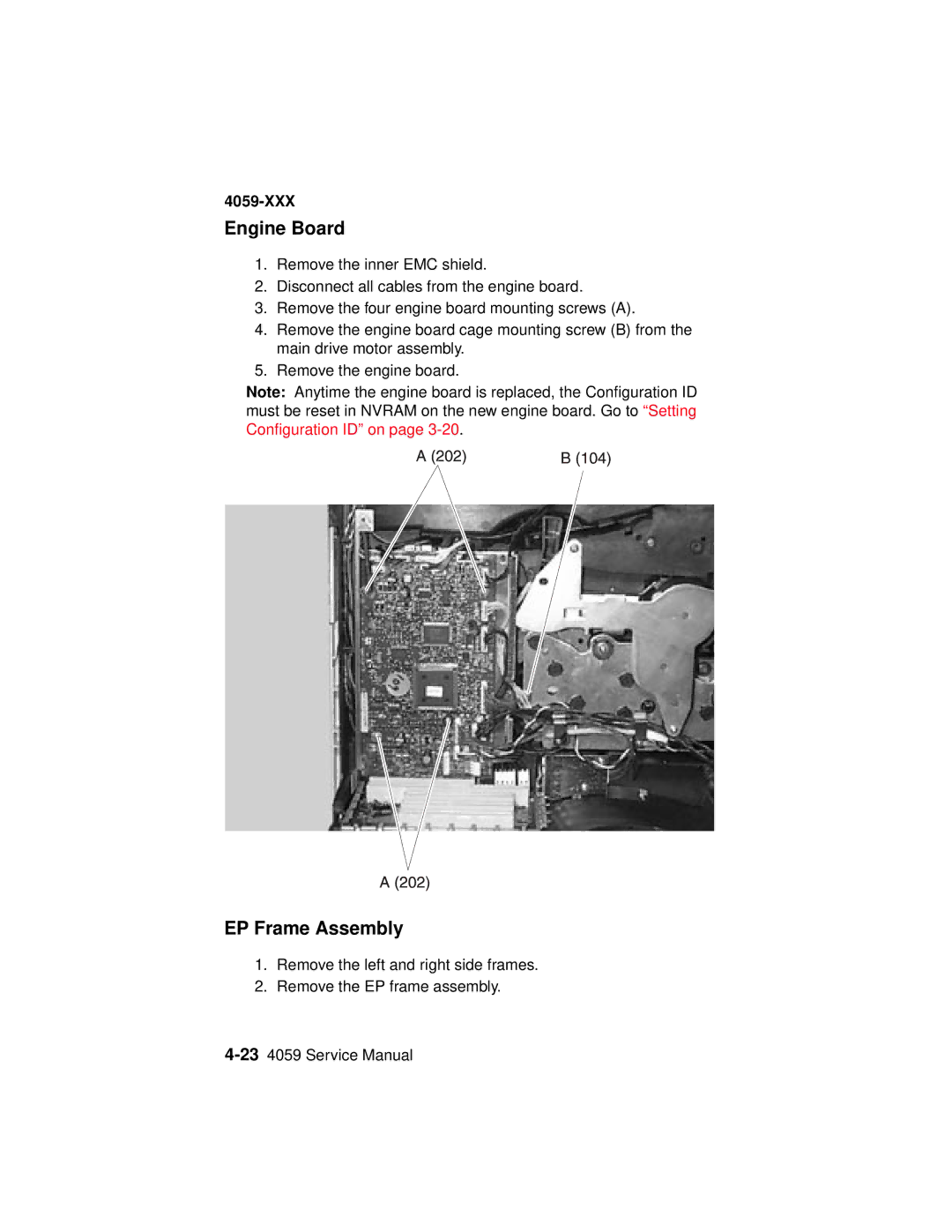 Lexmark 4059-XXX manual Engine Board, EP Frame Assembly 