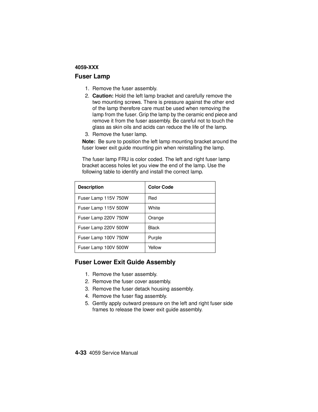 Lexmark 4059-XXX manual Fuser Lamp, Fuser Lower Exit Guide Assembly 