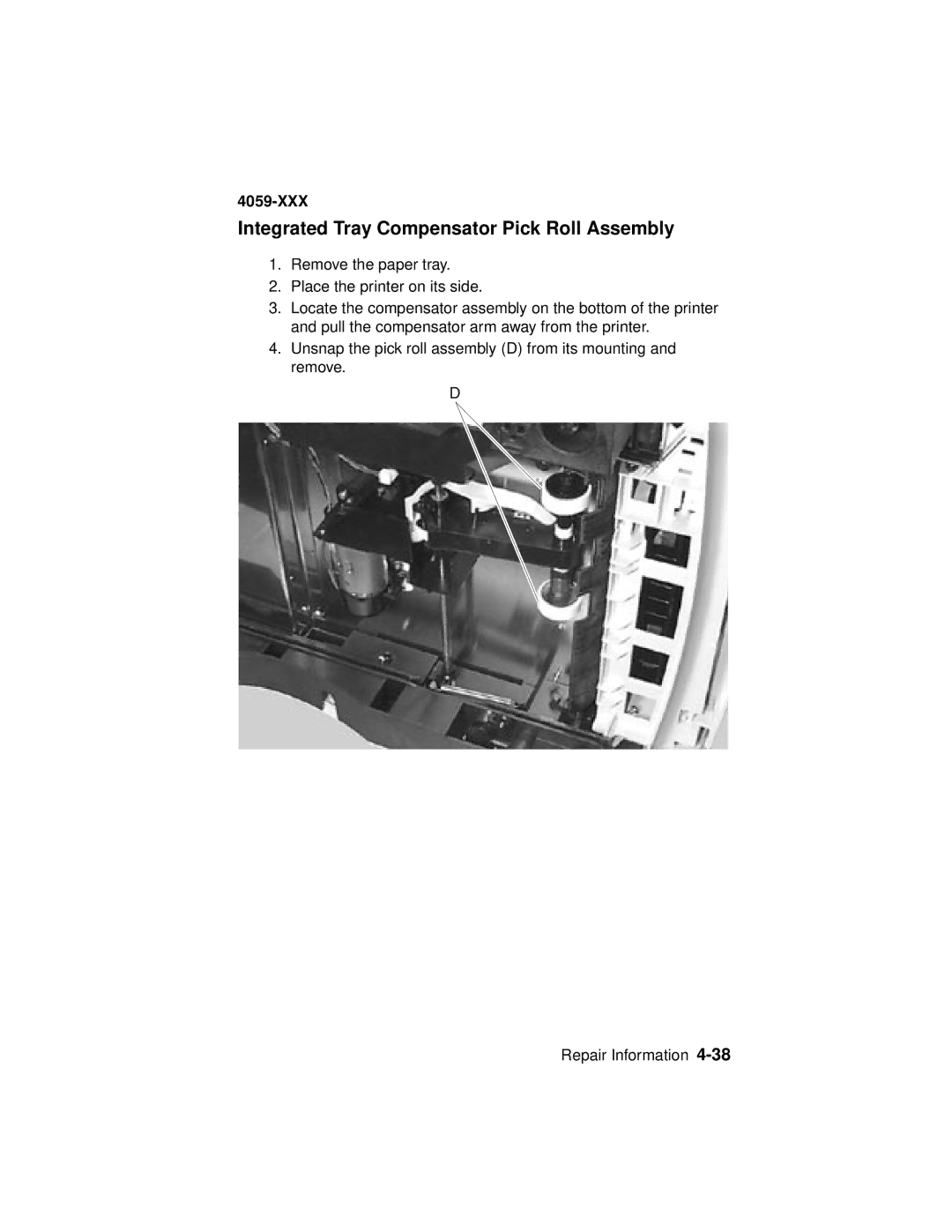 Lexmark 4059-XXX manual Integrated Tray Compensator Pick Roll Assembly 