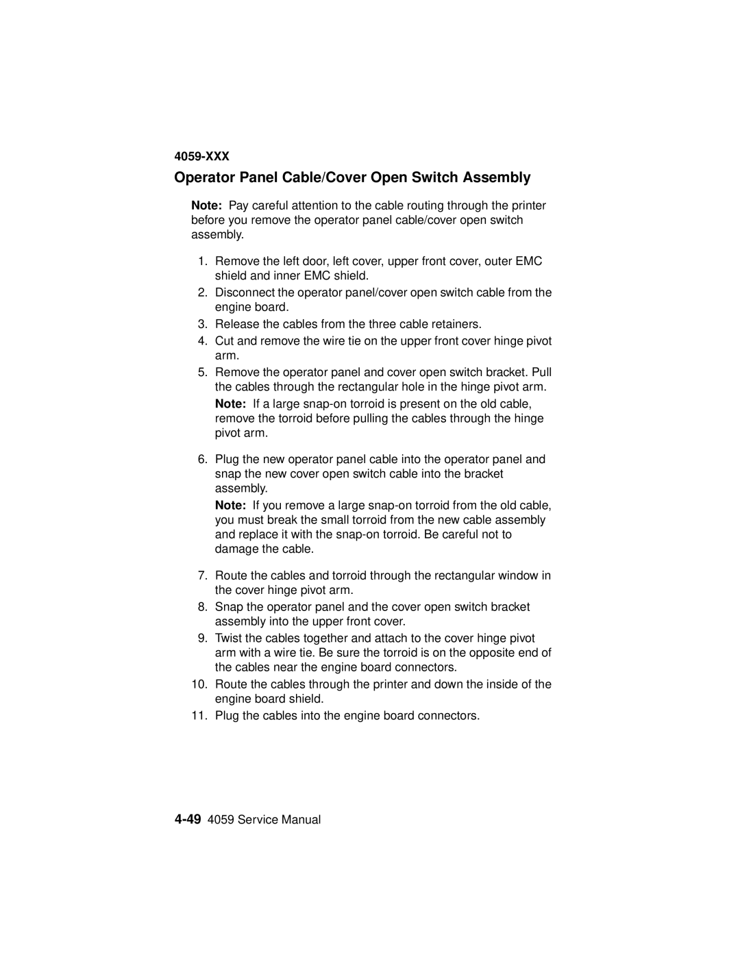 Lexmark 4059-XXX manual Operator Panel Cable/Cover Open Switch Assembly 