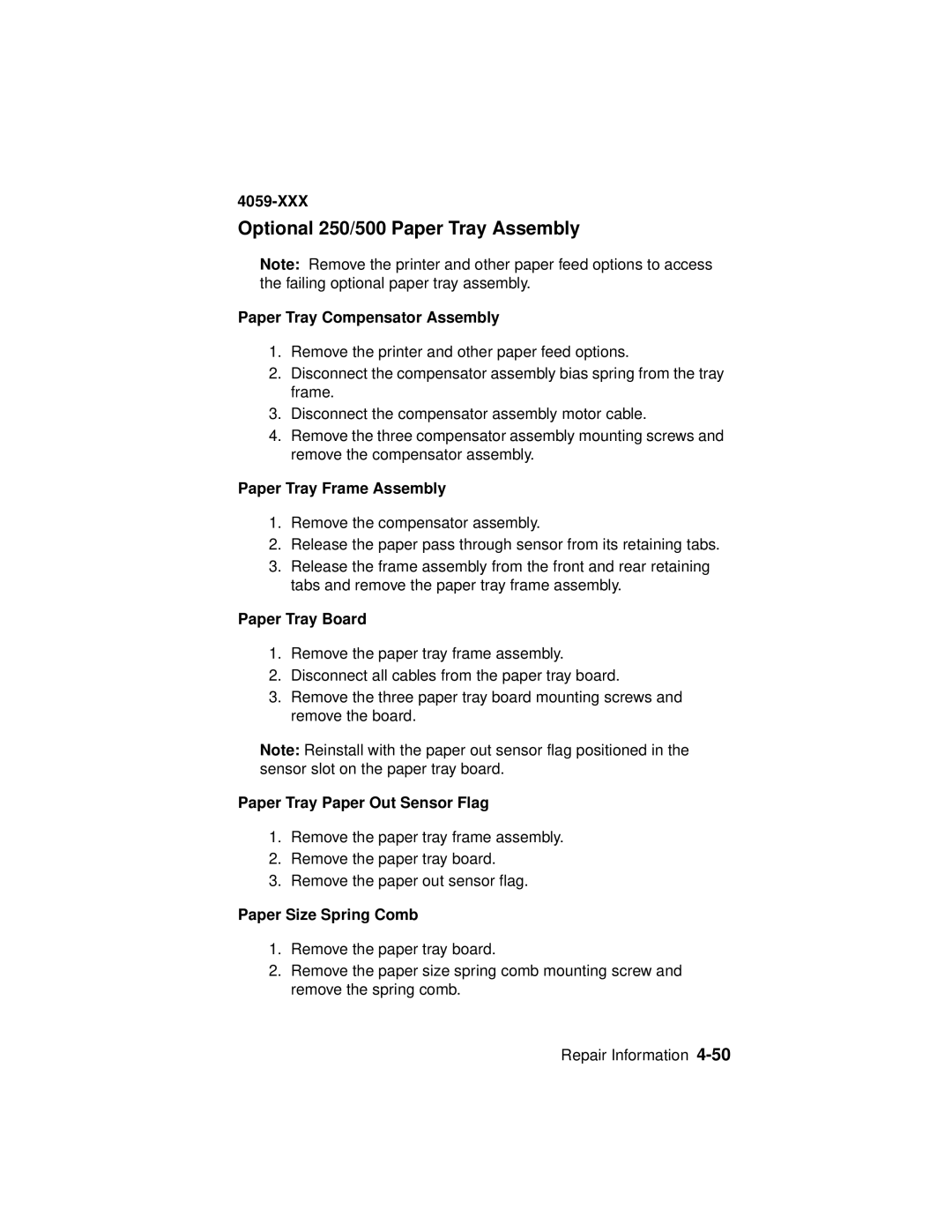 Lexmark 4059-XXX manual Optional 250/500 Paper Tray Assembly 