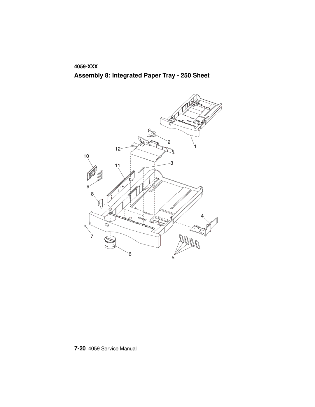 Lexmark 4059-XXX manual Assembly 8 Integrated Paper Tray 250 Sheet 