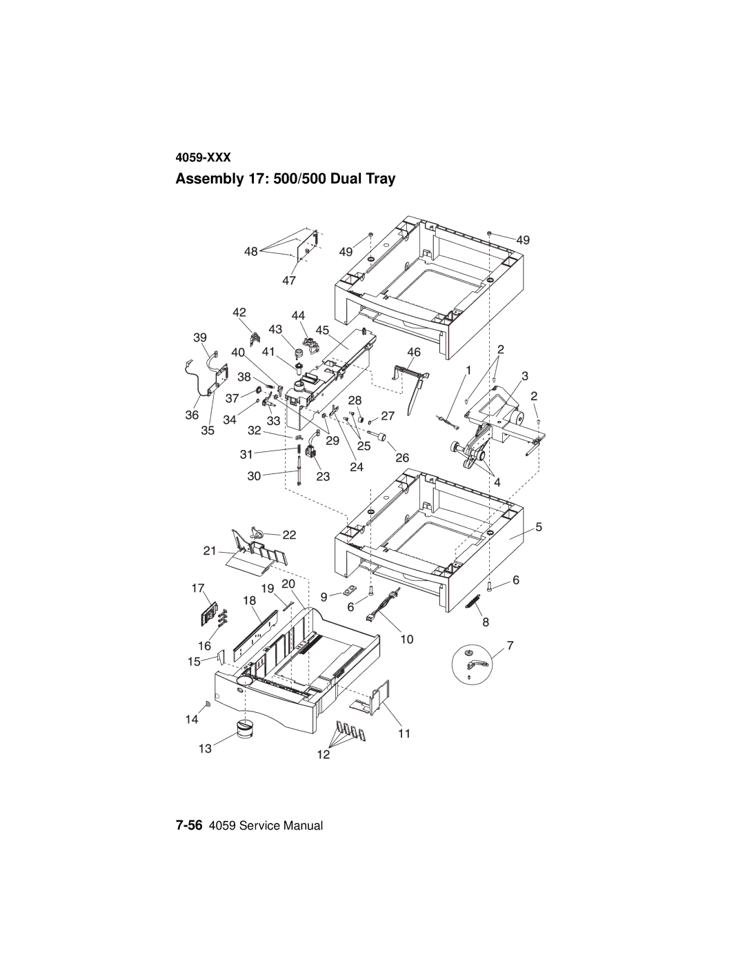 Lexmark 4059-XXX manual Assembly 17 500/500 Dual Tray 