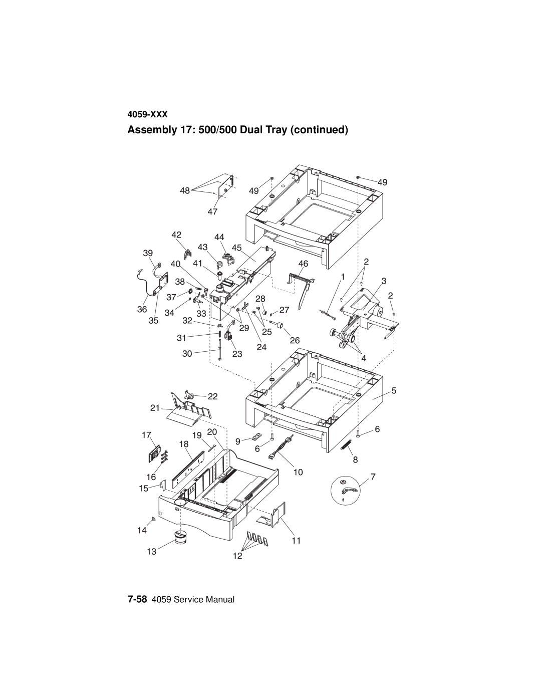 Lexmark 4059-XXX manual Assembly 17 500/500 Dual Tray 