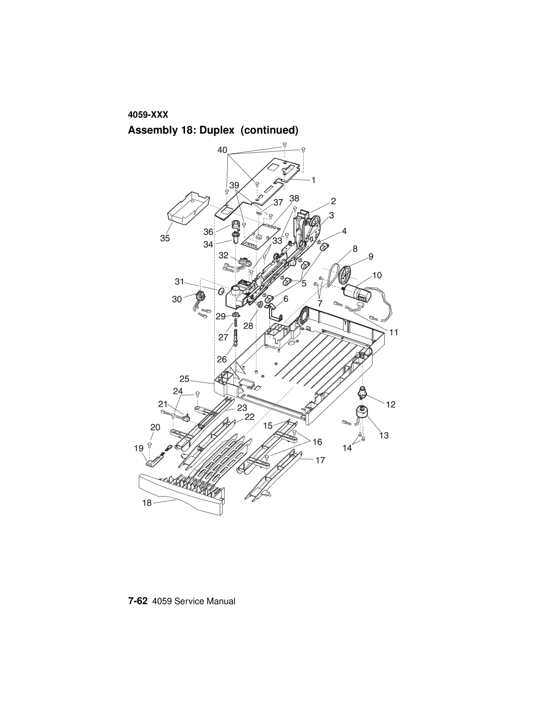 Lexmark 4059-XXX manual Assembly 18 Duplex 