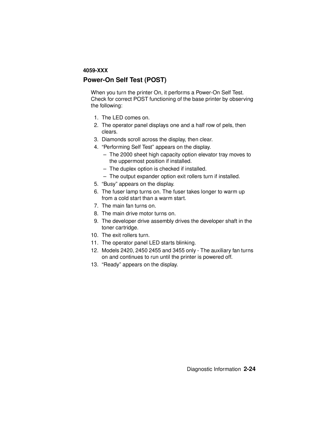 Lexmark 4059-XXX manual Power-On Self Test Post 