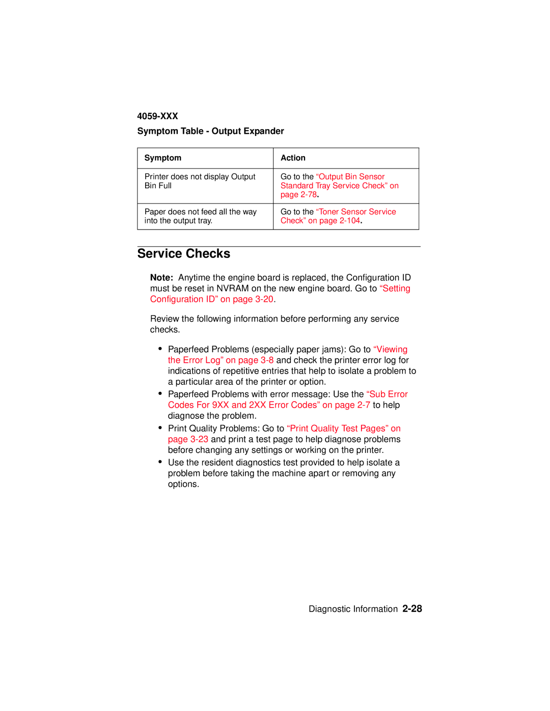 Lexmark 4059-XXX manual Service Checks, XXX Symptom Table Output Expander 