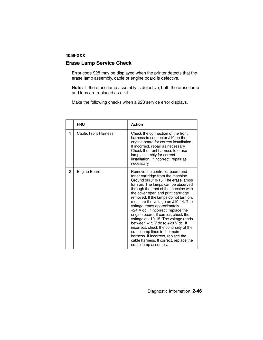 Lexmark 4059-XXX manual Erase Lamp Service Check 