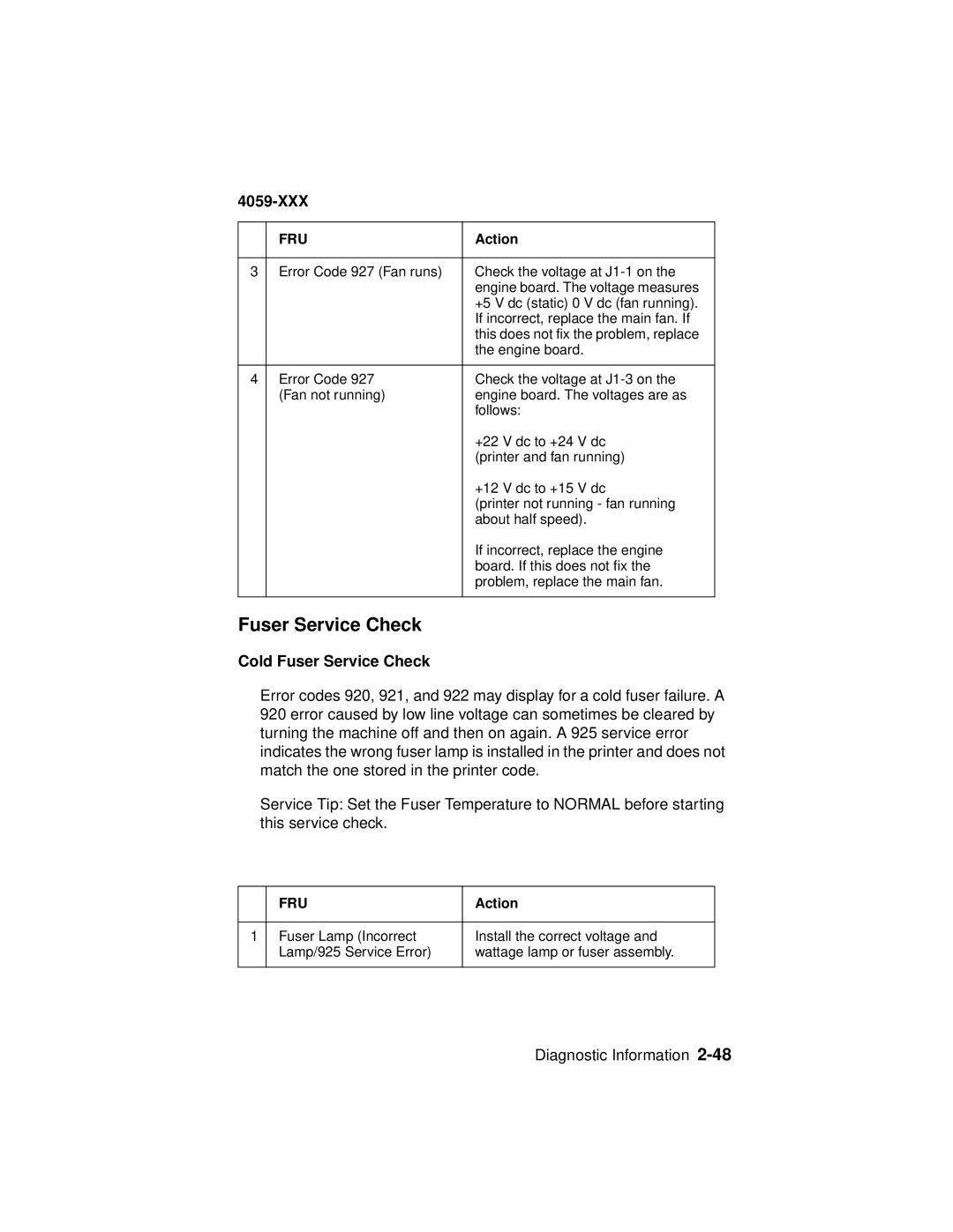 Lexmark 4059-XXX manual Cold Fuser Service Check 