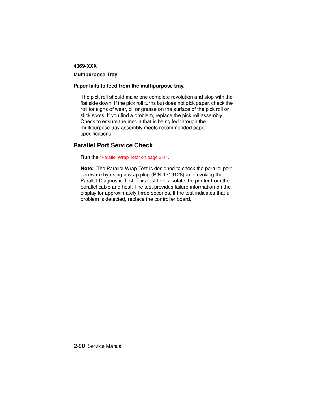 Lexmark 4069-XXX manual Parallel Port Service Check 