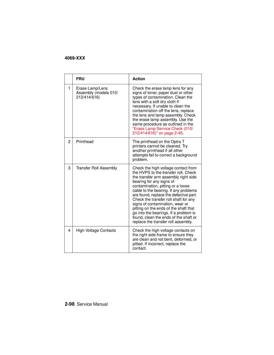 Lexmark 4069-XXX manual Erase Lamp Service Check 