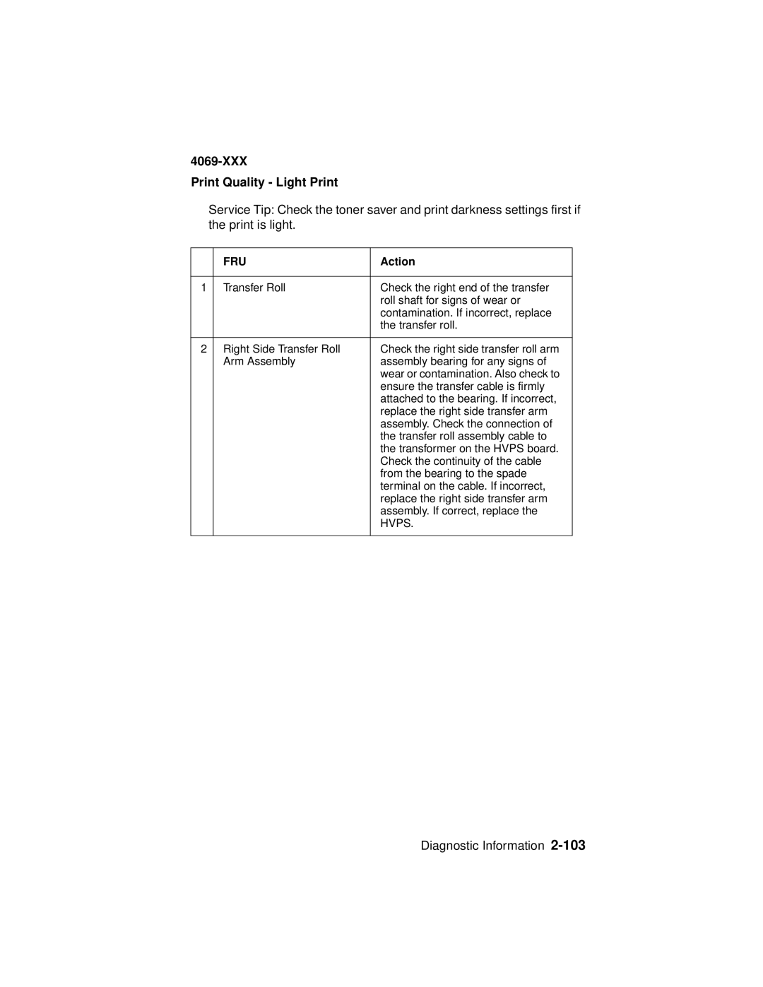 Lexmark 4069-XXX manual XXX Print Quality Light Print 