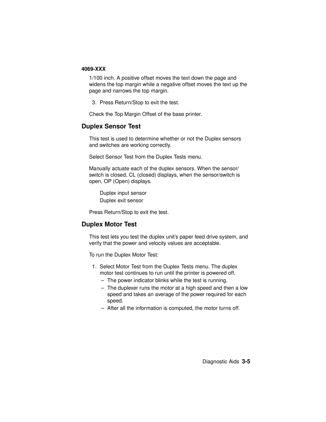Lexmark 4069-XXX manual Duplex Sensor Test, Duplex Motor Test 