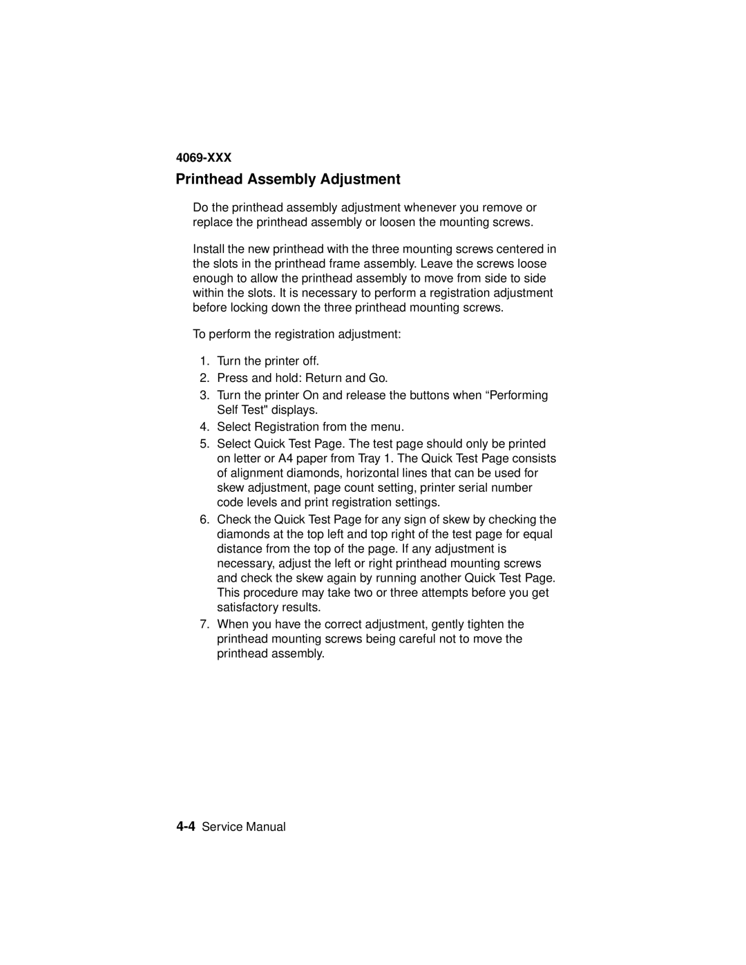 Lexmark 4069-XXX manual Printhead Assembly Adjustment 