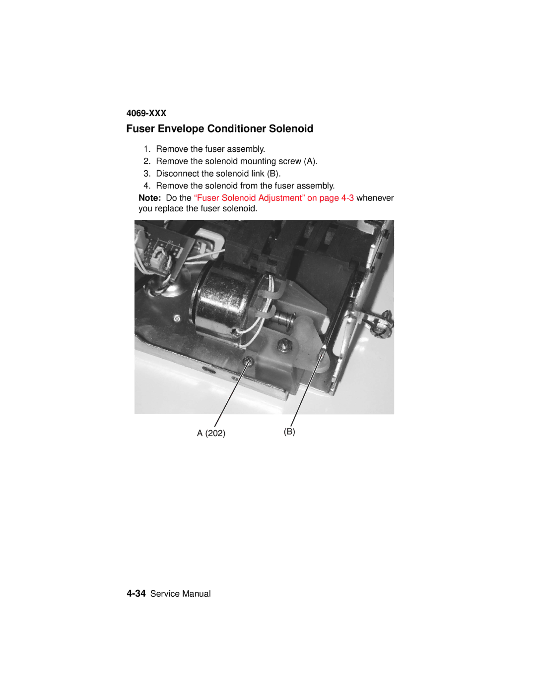 Lexmark 4069-XXX manual Fuser Envelope Conditioner Solenoid 