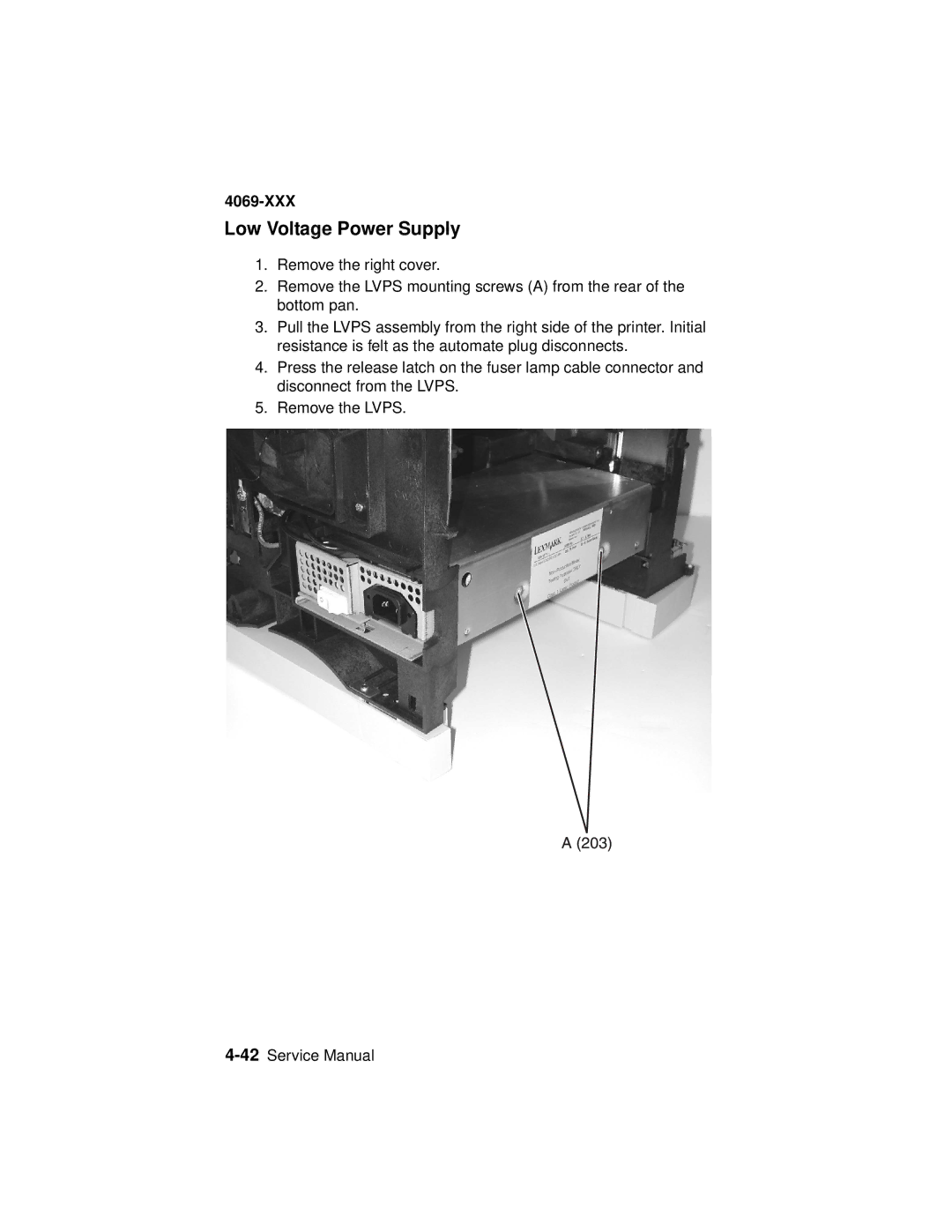 Lexmark 4069-XXX manual Low Voltage Power Supply 