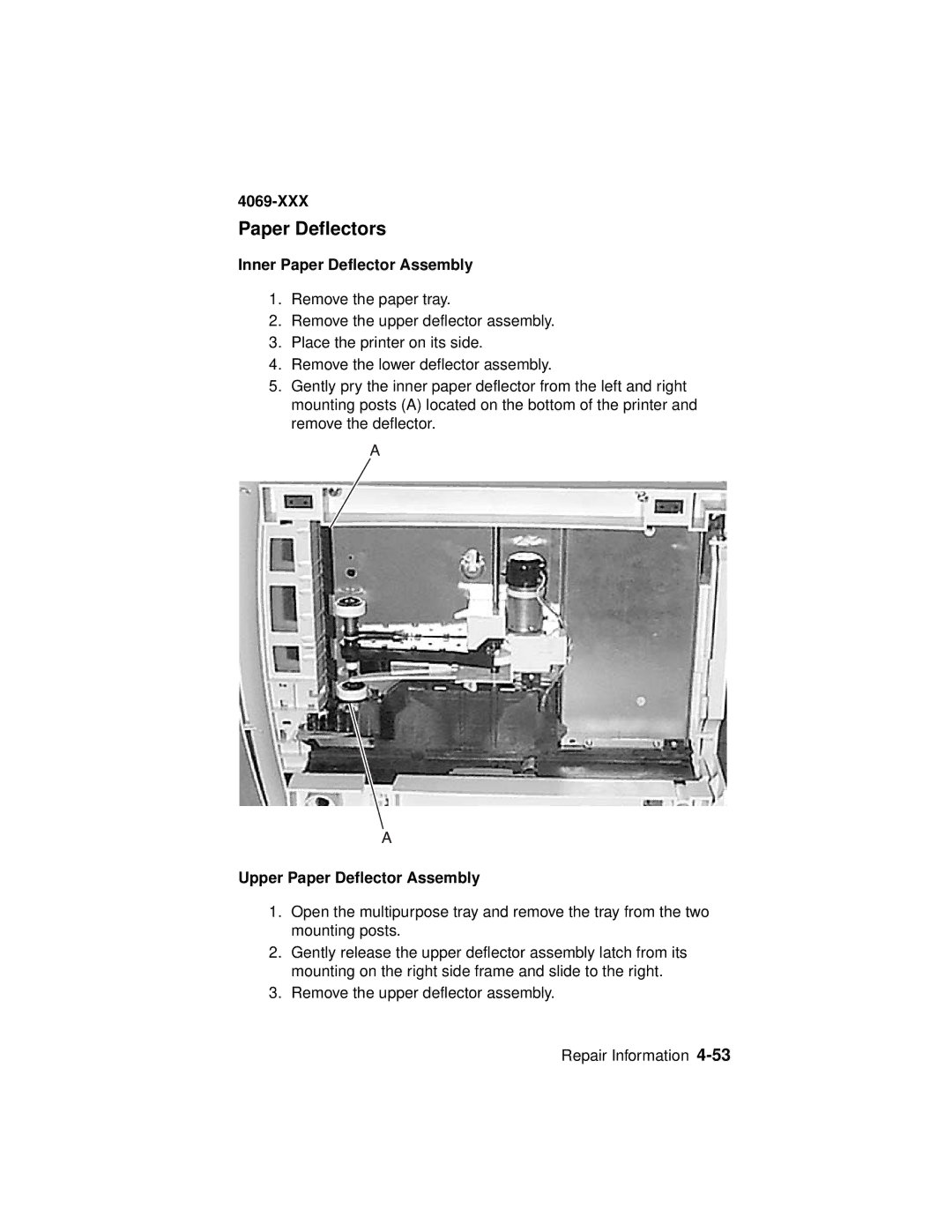 Lexmark 4069-XXX manual Paper Deflectors, Inner Paper Deflector Assembly, Upper Paper Deflector Assembly 