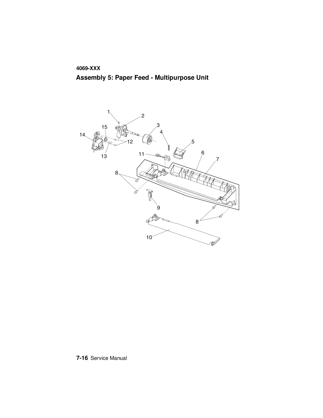 Lexmark 4069-XXX manual Assembly 5 Paper Feed Multipurpose Unit 