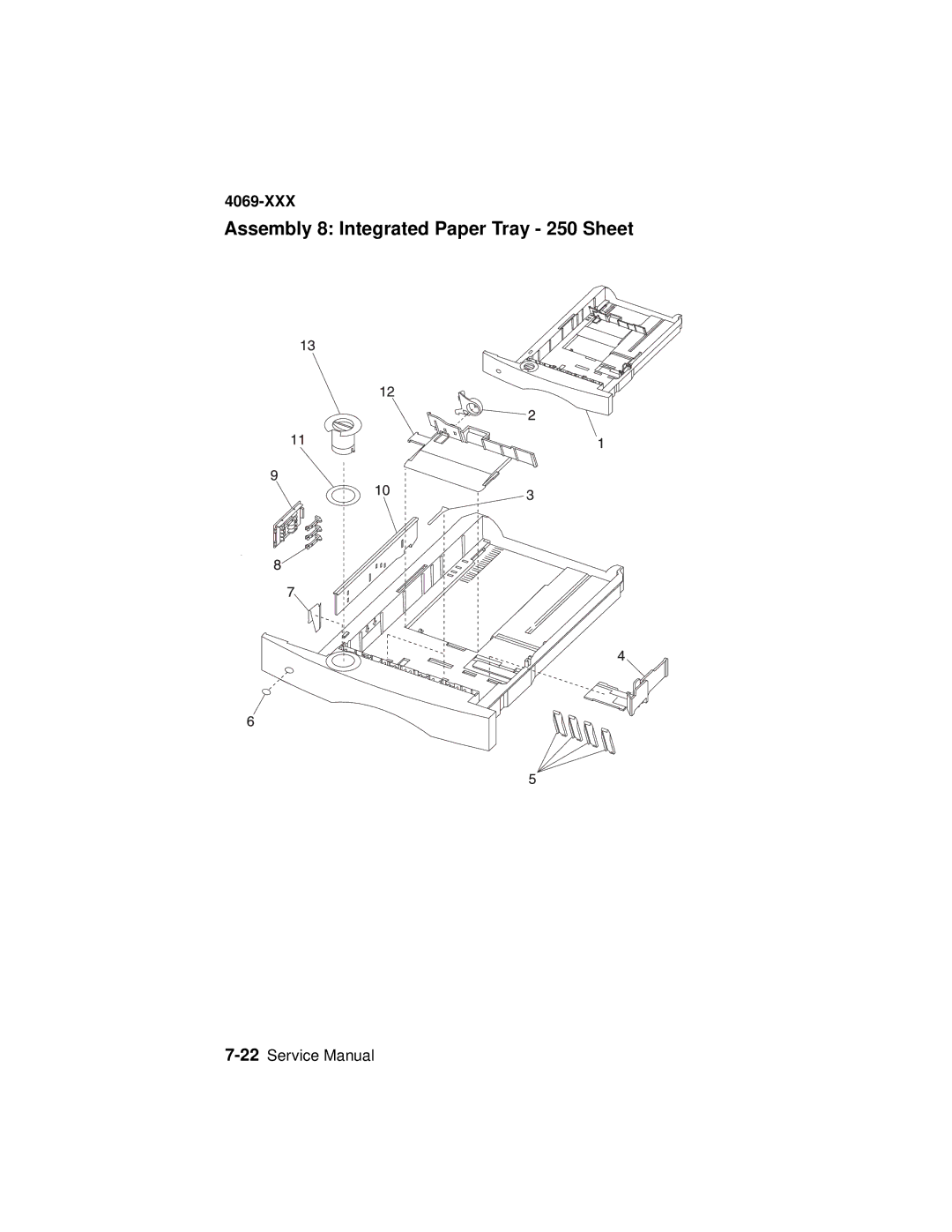 Lexmark 4069-XXX manual Assembly 8 Integrated Paper Tray 250 Sheet 