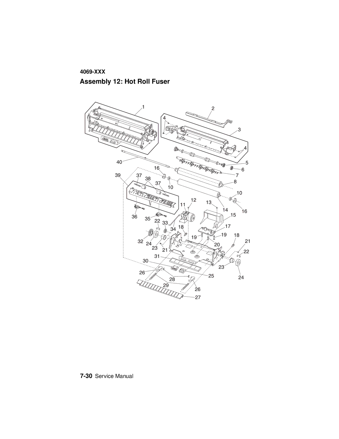 Lexmark 4069-XXX manual Assembly 12 Hot Roll Fuser 