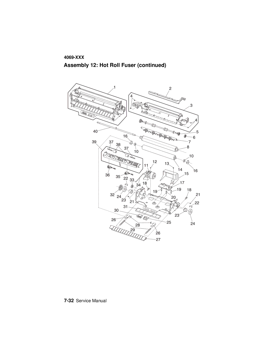 Lexmark 4069-XXX manual Assembly 12 Hot Roll Fuser 