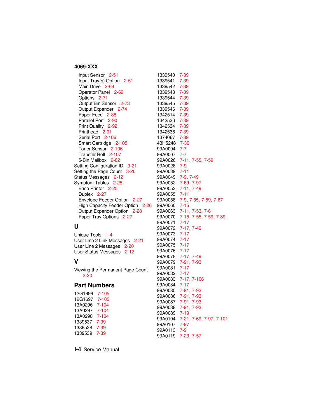 Lexmark 4069-XXX manual Part Numbers 