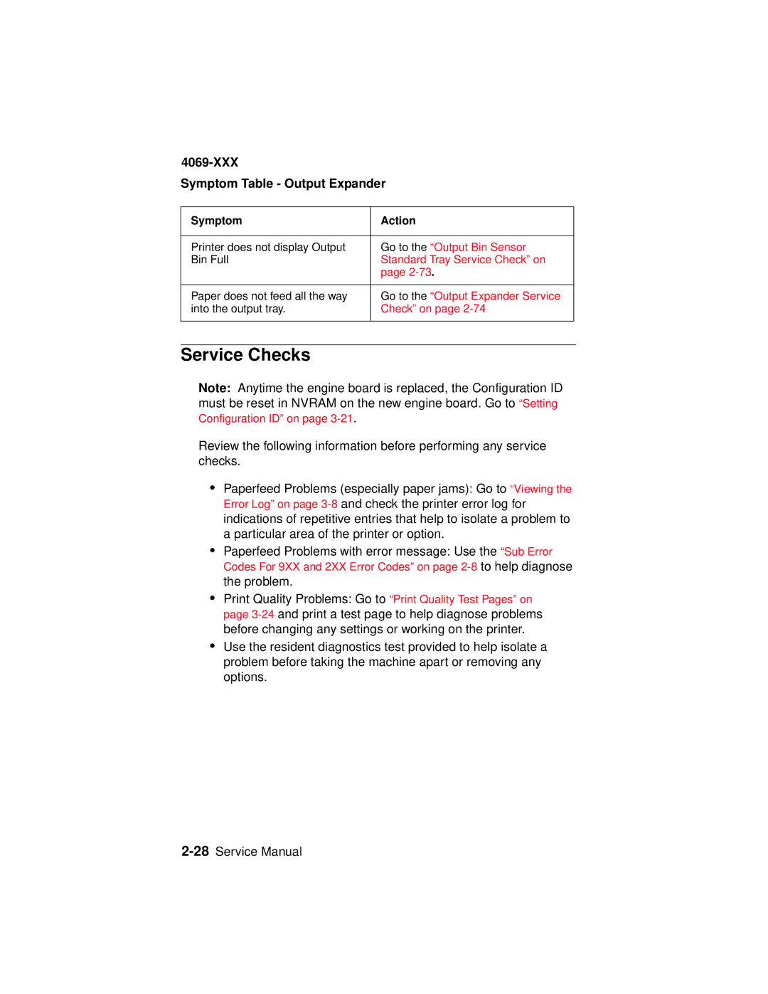 Lexmark 4069-XXX manual Service Checks, XXX Symptom Table Output Expander 