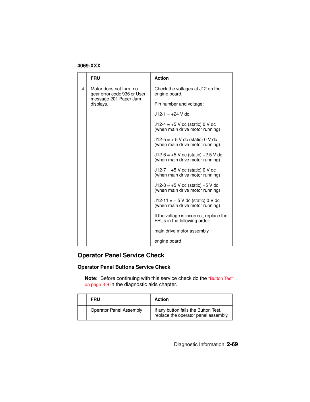 Lexmark 4069-XXX manual Operator Panel Service Check, Operator Panel Buttons Service Check 