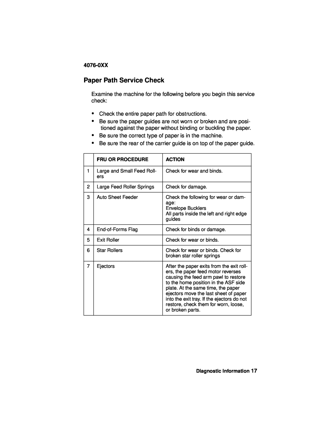 Lexmark 4076-0XX manual Paper Path Service Check, • • • • 