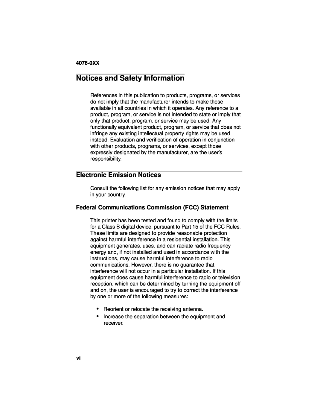 Lexmark 4076-0XX manual Notices and Safety Information, Electronic Emission Notices 