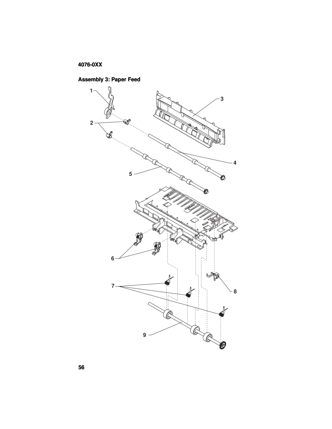 Lexmark manual 4076-0XX Assembly 3: Paper Feed 1 3 2 4 5 6 7 8 9 