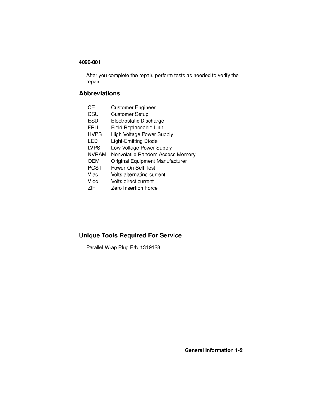 Lexmark 4090-001 manual Abbreviations, Unique Tools Required For Service 