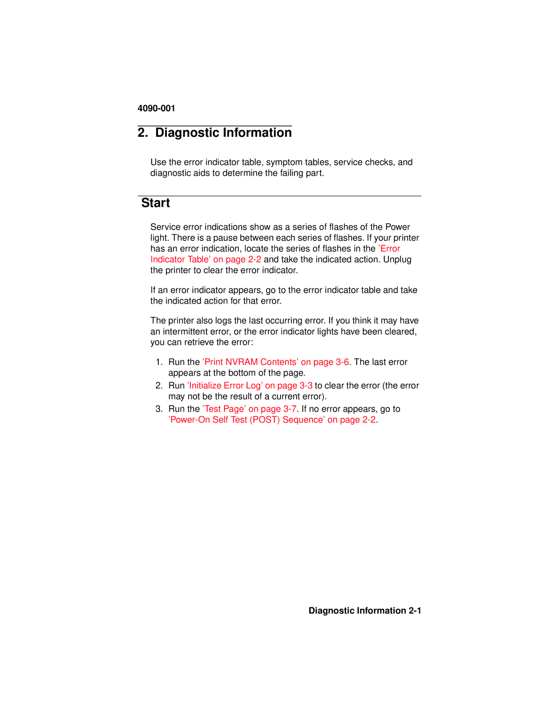 Lexmark 4090-001 manual Diagnostic Information, Start 