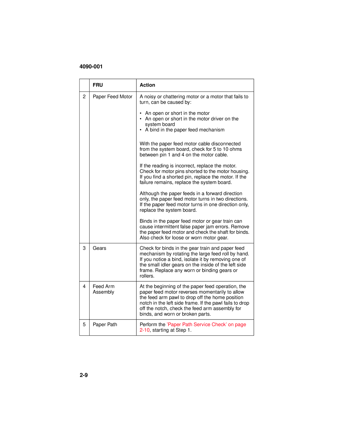 Lexmark 4090-001 manual Perform the ’Paper Path Service Check’ on 