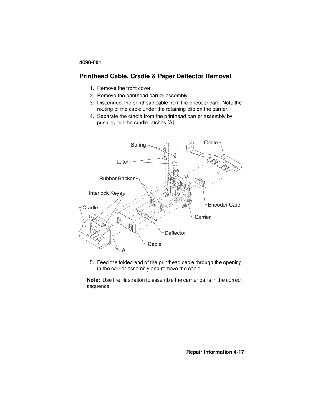 Lexmark 4090-001 manual Printhead Cable, Cradle & Paper Deflector Removal 