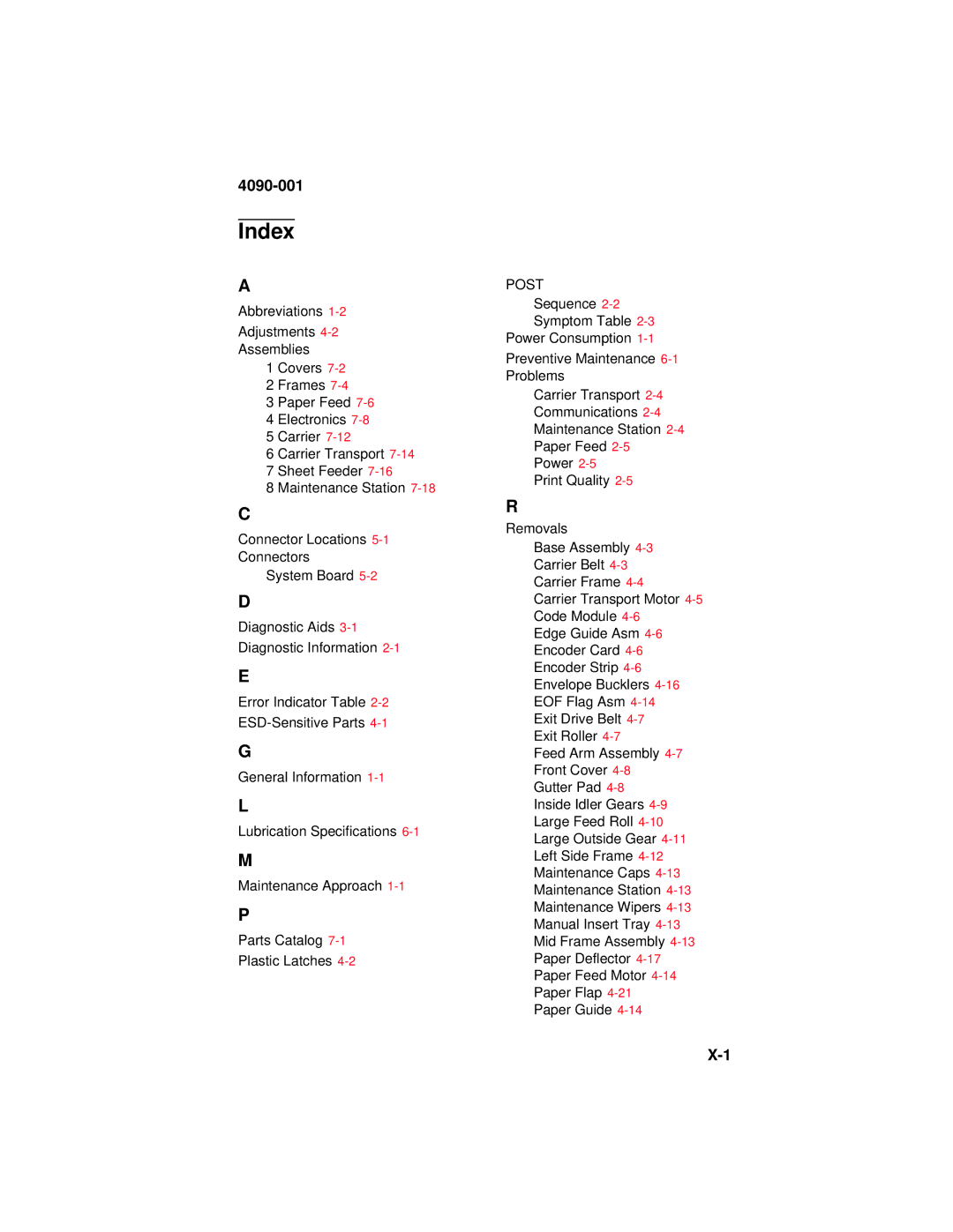 Lexmark 4090-001 manual Index, Post 