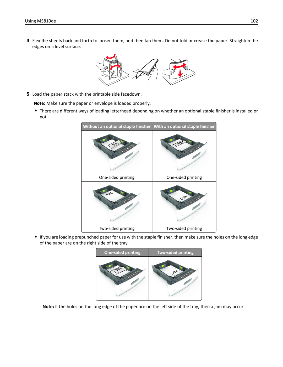 Lexmark MS812DE, 40G0350, 40G0110, 40G0150, 40G0440, 40G0410, 40G0210, MS810DE, MS811DTN One ‑sided printing Two ‑sided printing 