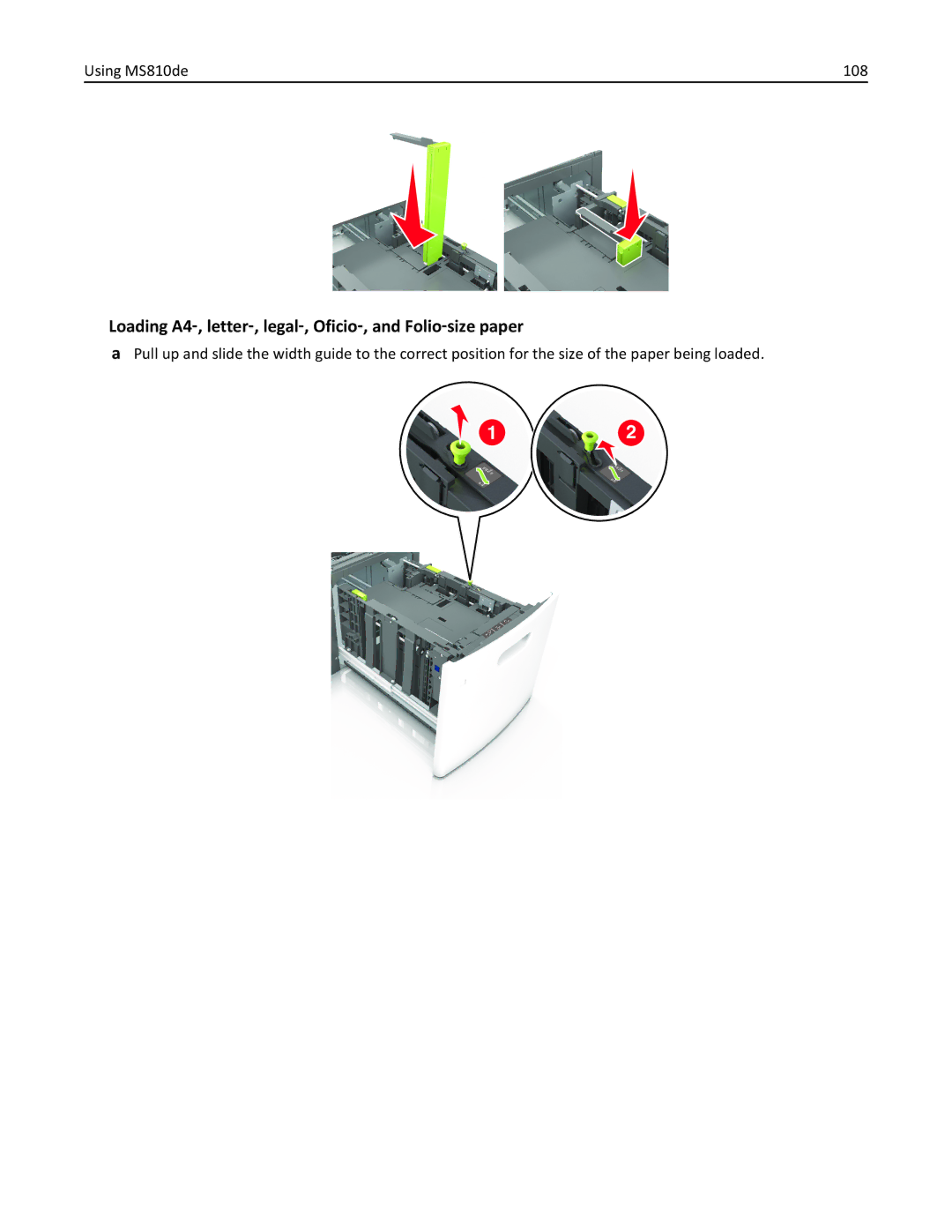 Lexmark 40G0410, 40G0350, 40G0110, 40G0150, 40G0440, 40G0210, MS810DE, MS811DTN, MS811DN, MS810DN, MS812DE manual Using MS810de 108 