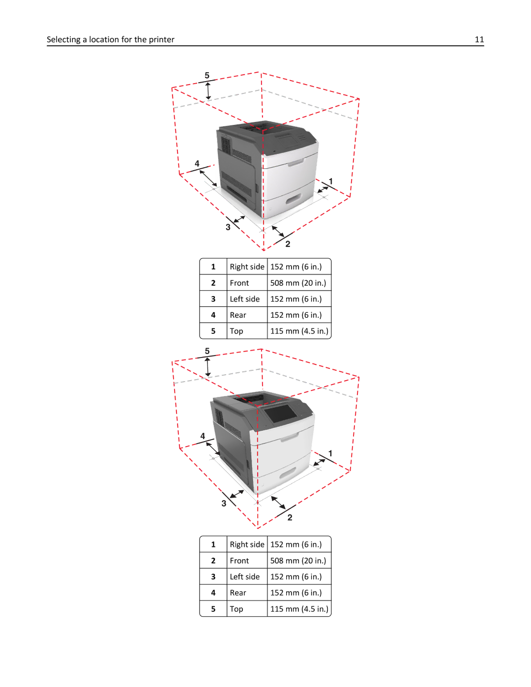 Lexmark MS812DE, 40G0350, 40G0110, 40G0150, 40G0440, 40G0410, 40G0210, MS810DE, MS811DTN Selecting a location for the printer 