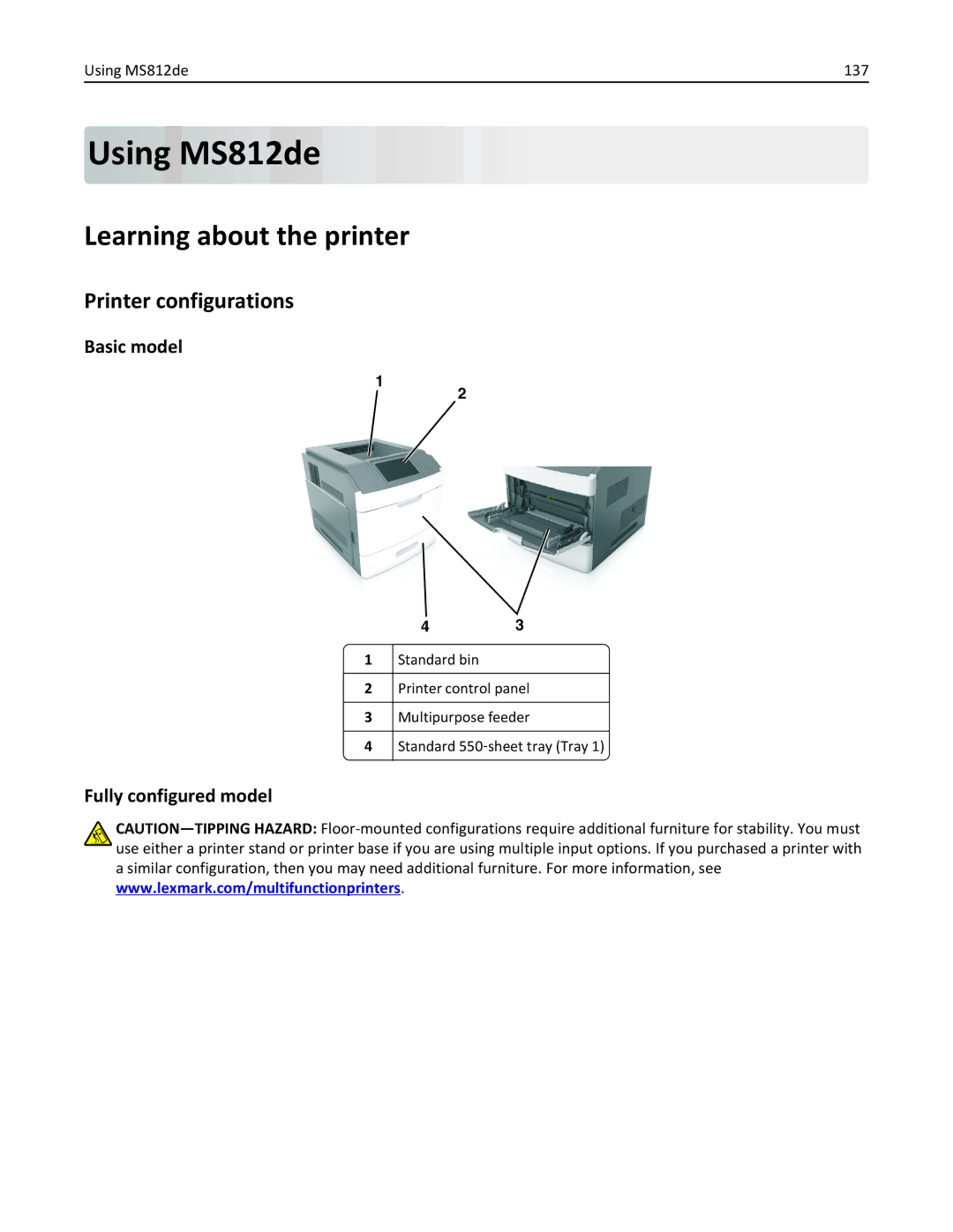 Lexmark MS811DTN, 40G0350, 40G0110, 40G0150, 40G0440, 40G0410, 40G0210, MS810DE, MS811DN, MS810DN, MS812DE Using MS812de 137 