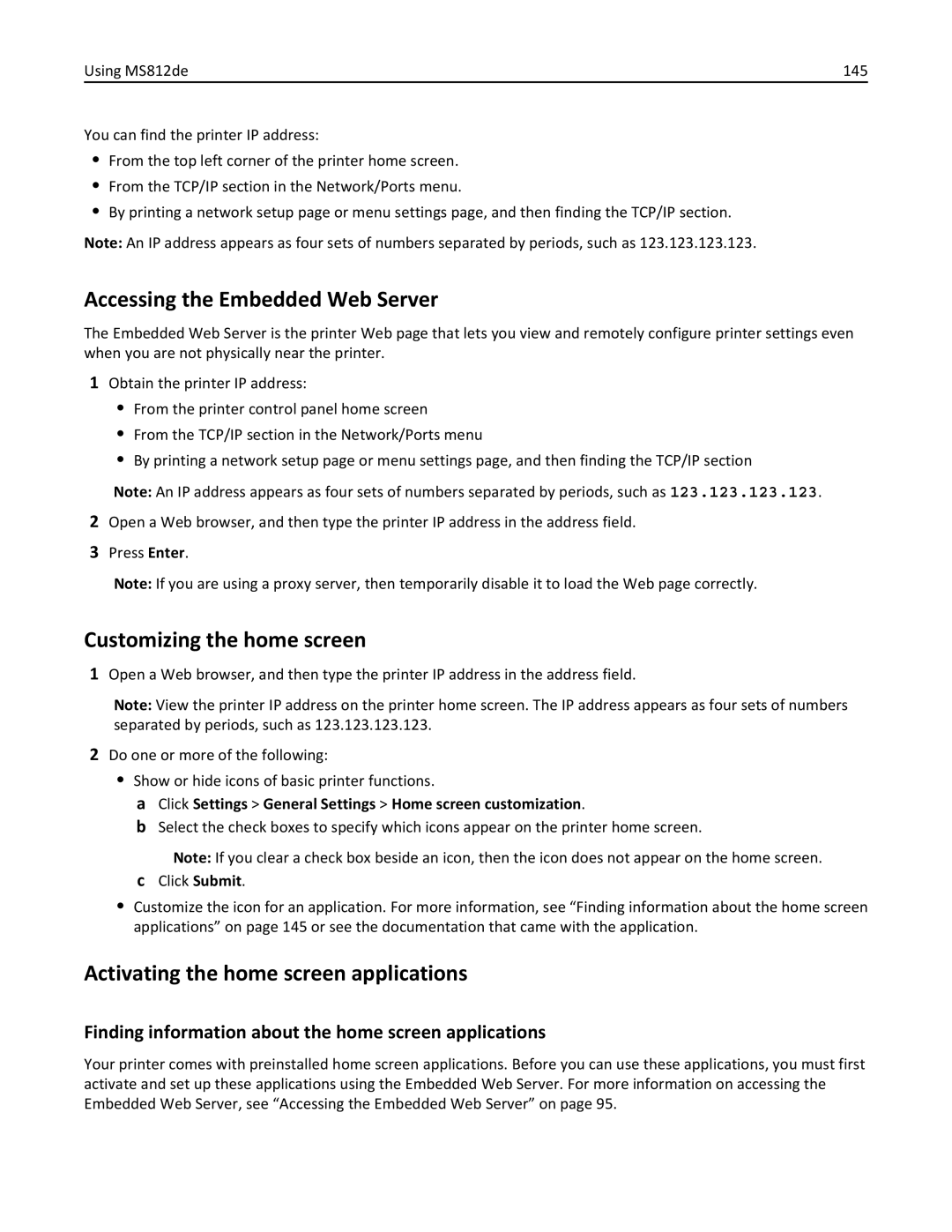 Lexmark 40G0150, 40G0350, 40G0110, 40G0440, 40G0410, 40G0210, MS810DE, MS811DTN, MS811DN manual Accessing the Embedded Web Server 