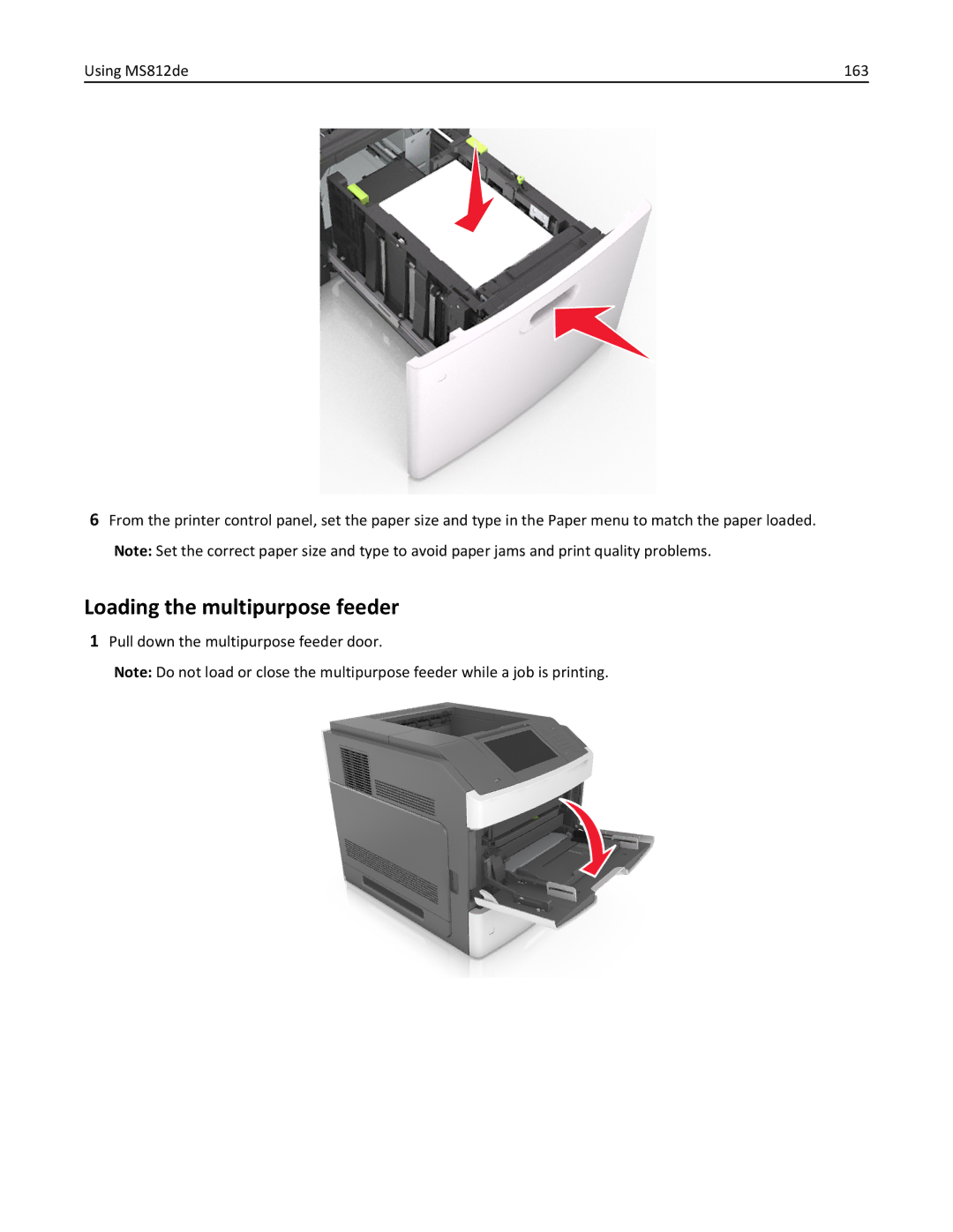 Lexmark MS811DTN, 40G0350, 40G0110, 40G0150, 40G0440, 40G0410, 40G0210, MS810DE, MS811DN, MS810DN Loading the multipurpose feeder 