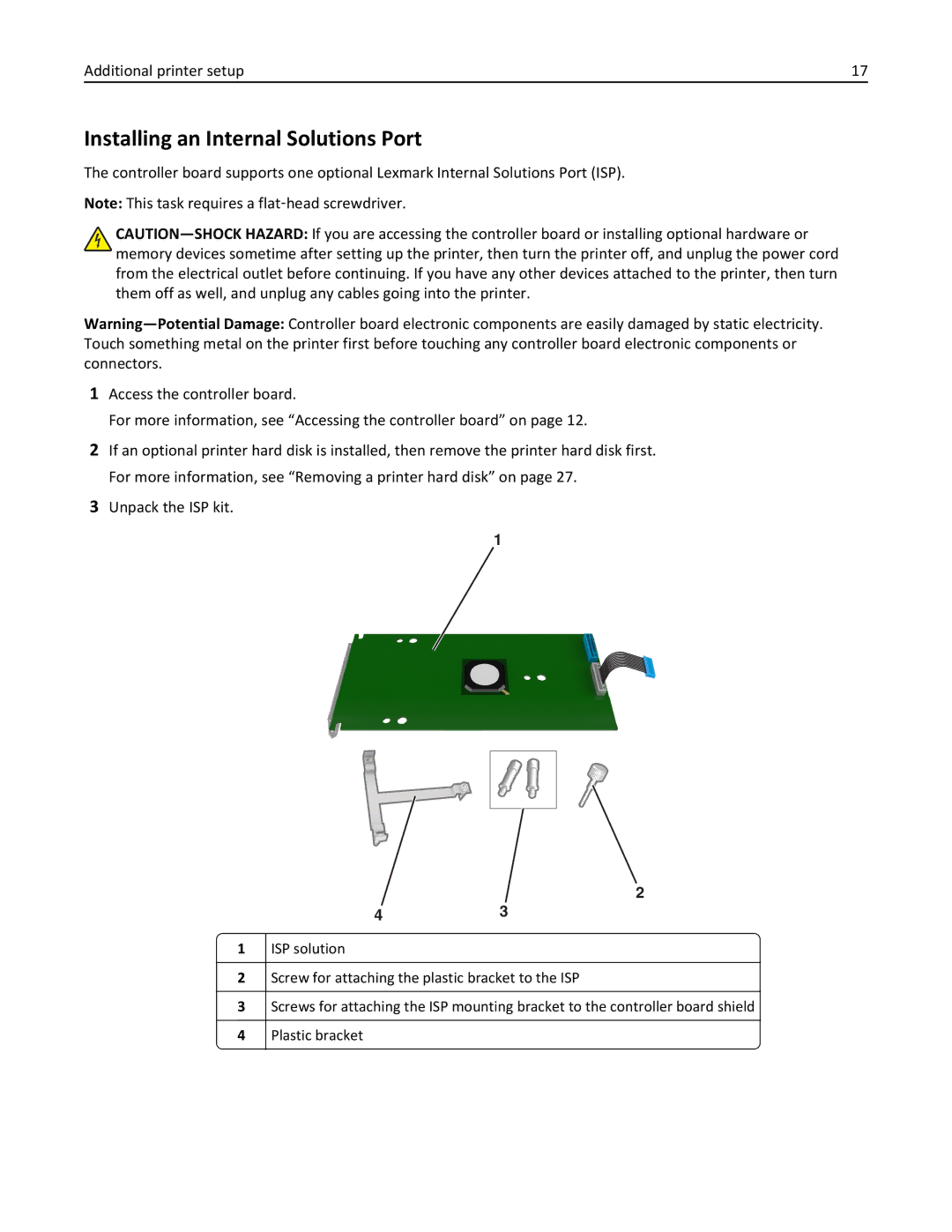 Lexmark 40G0410, 40G0350, 40G0110, 40G0150, 40G0440, 40G0210 Installing an Internal Solutions Port, Additional printer setup 